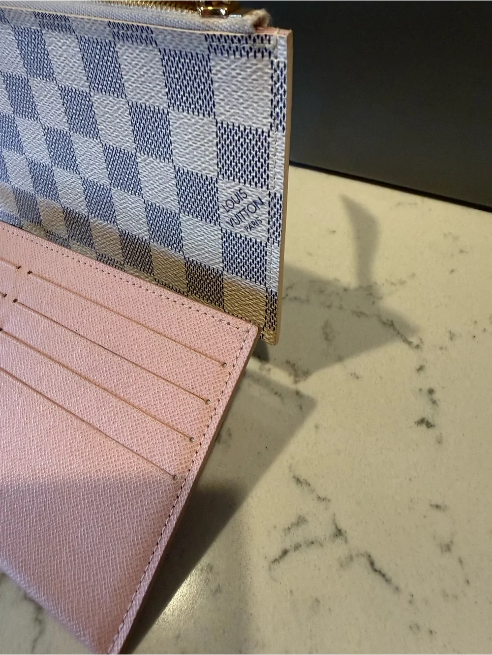 Louis Vuitton Pink Card Holder with Damier Azur Zip Pouch